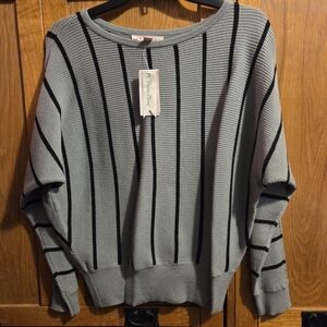 Philosophy Women's Black Striped Artichoke Dolman Pullover Sweater Size SP New